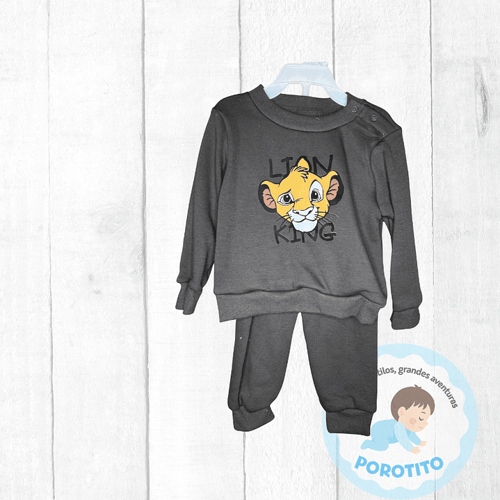Buzo Niño Algodón Afranelado  Gris Oscuro Rey León Talla 9-12 meses 1
