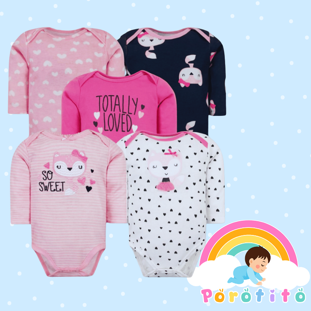 Set 5 bodies Rosados 100 % algodón 1