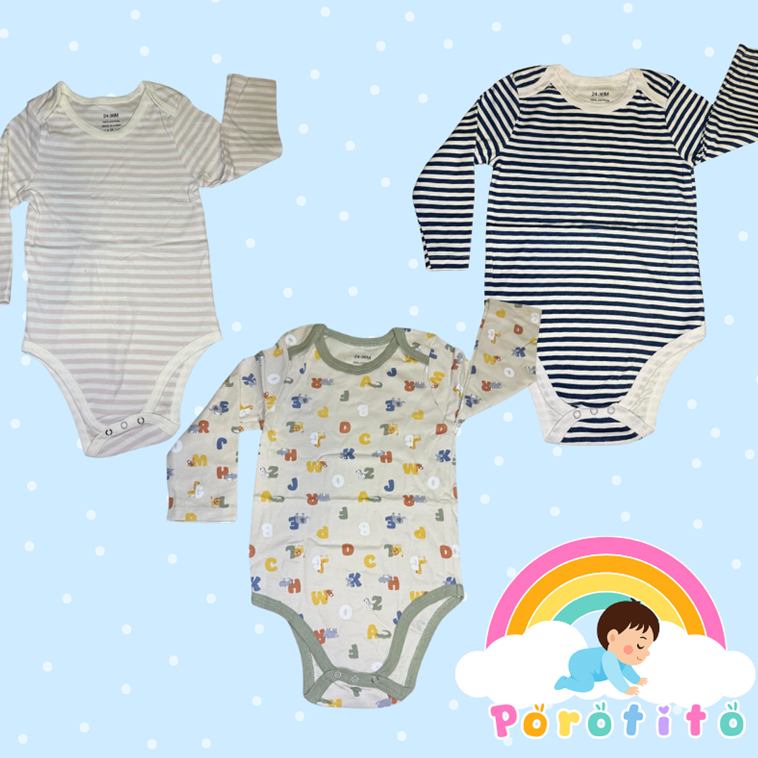 Set 3 bodies Niño 100 % Rayas algodón Talla 24-36 meses 1