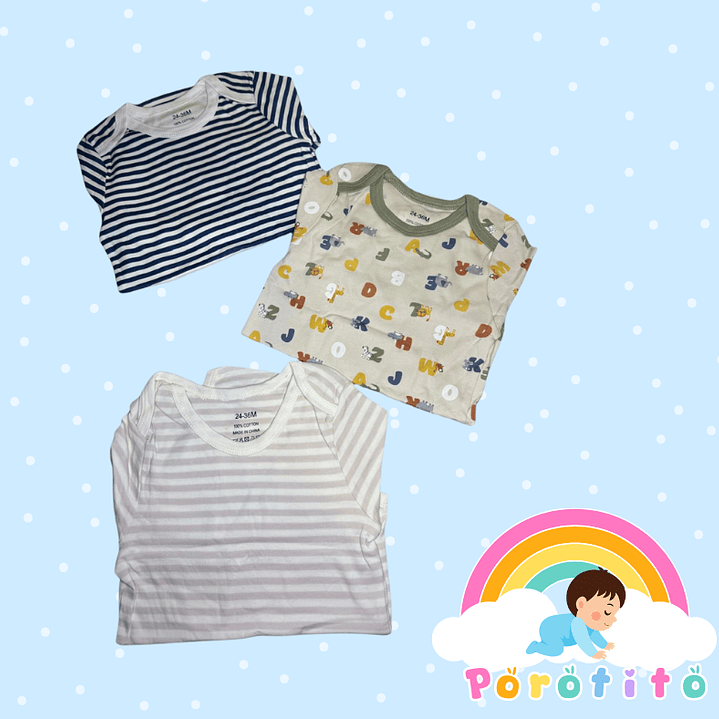 Set 3 bodies Niño 100 % Rayas algodón Talla 24-36 meses 2
