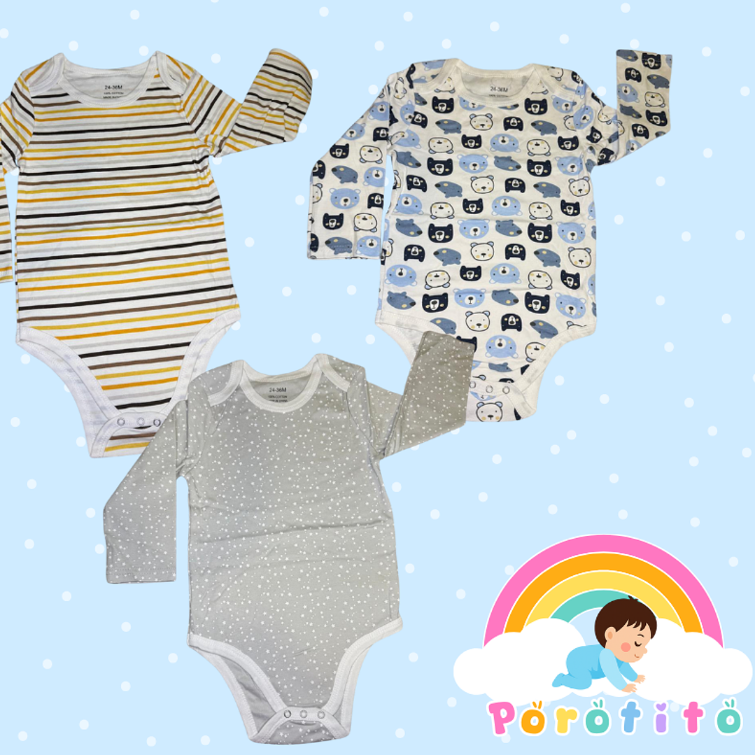 Set 3 bodies Niño 100 % Osito algodón Talla 24-36 meses 1