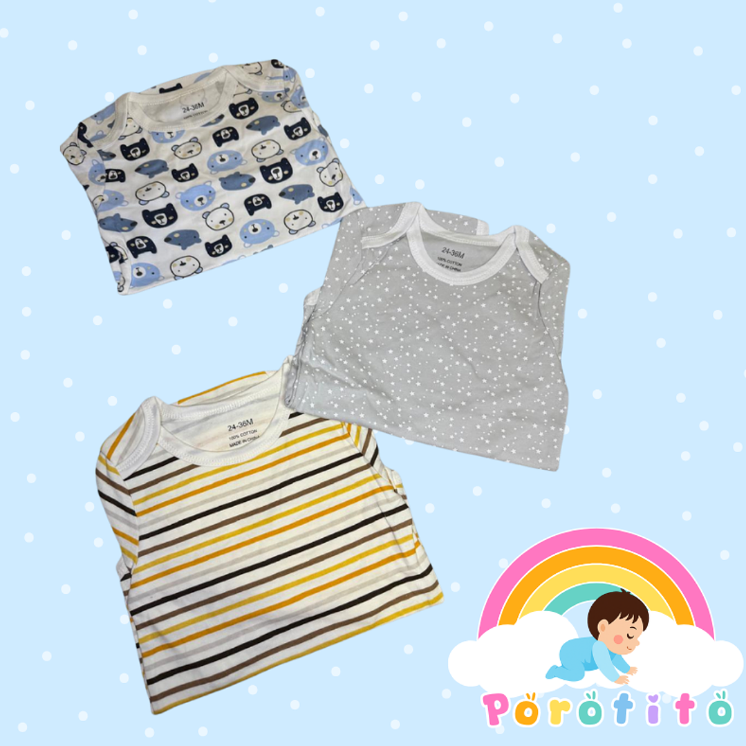 Set 3 bodies Niño 100 % Osito algodón Talla 24-36 meses 2