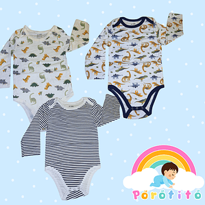 Set 3 bodies Niño 100 % Dinosaurios algodón Talla 24-36 meses