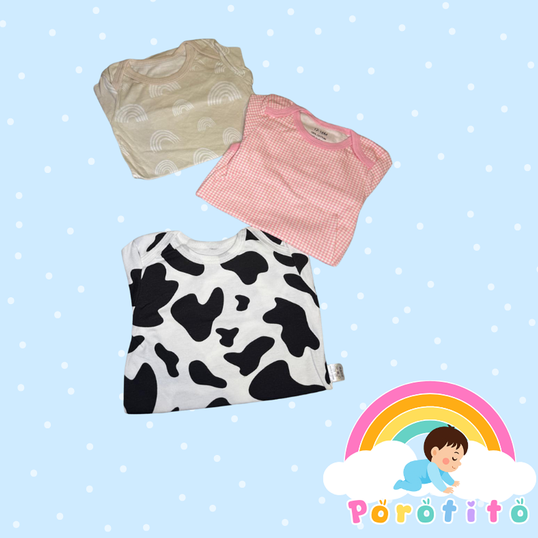 Set 3  bodies Niña 100 % algodón Vaquita Talla 12-18 meses 2