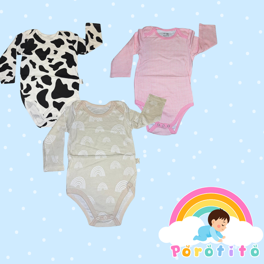 Set 3  bodies Niña 100 % algodón Vaquita Talla 12-18 meses 1