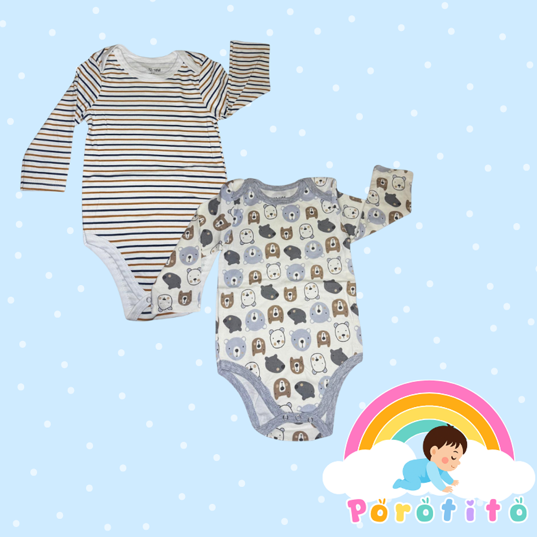 Set 2 bodies Niño 100 % algodón osito a rayas Talla 12-18 meses 1