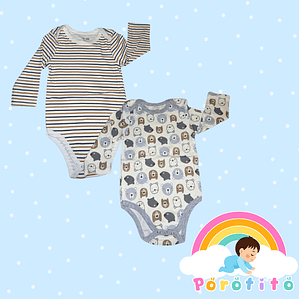 Set 2 bodies Niño 100 % algodón osito a rayas Talla 12-18 meses