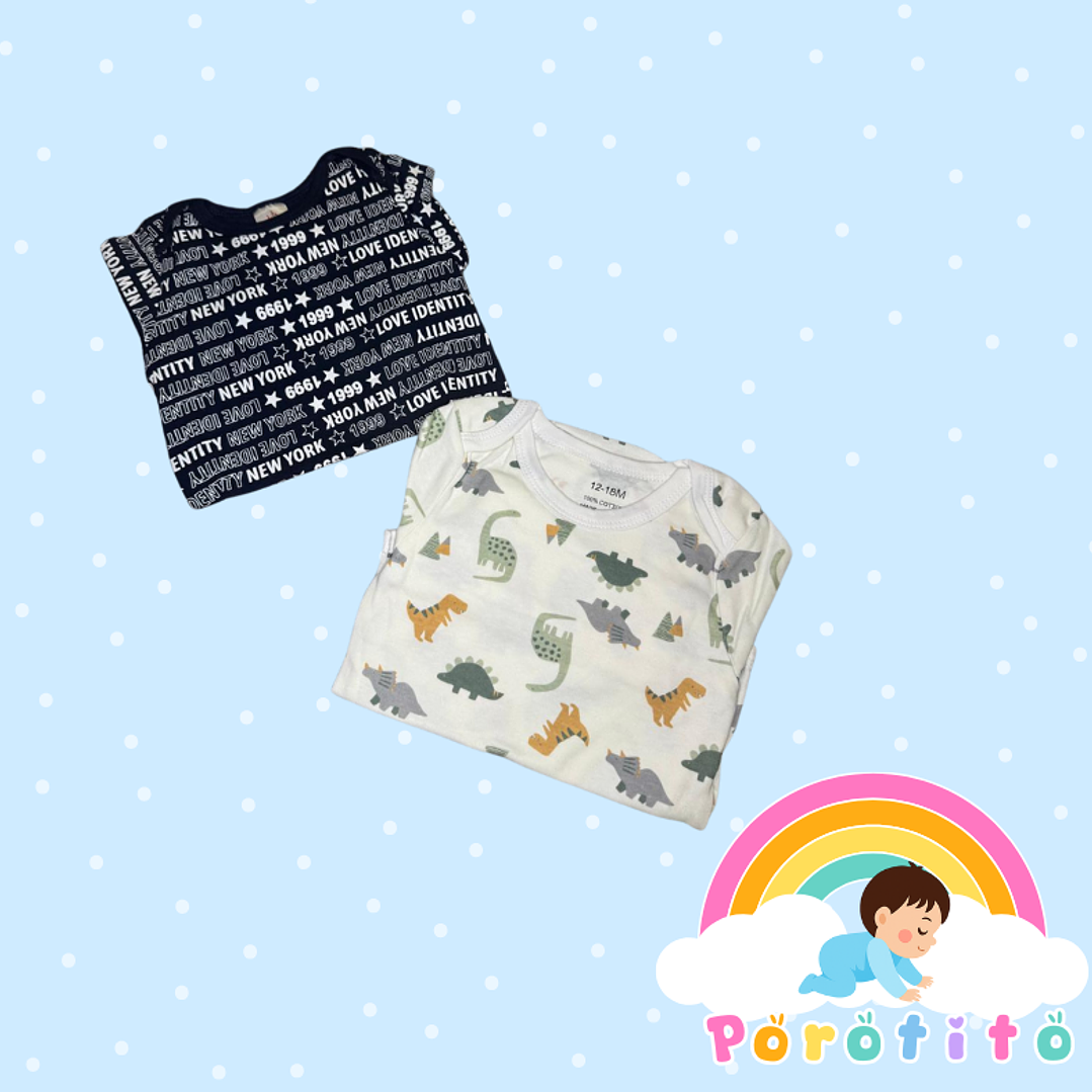 Set 2 bodies Niño 100 % algodón Dinosaurio Talla 12-18 meses 2