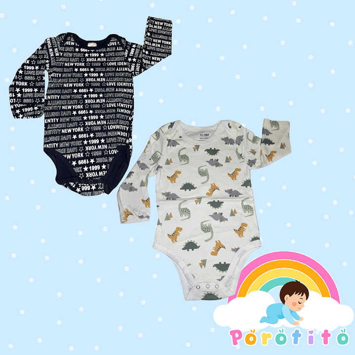 Set 2 bodies Niño 100 % algodón Dinosaurio Talla 12-18 meses 1