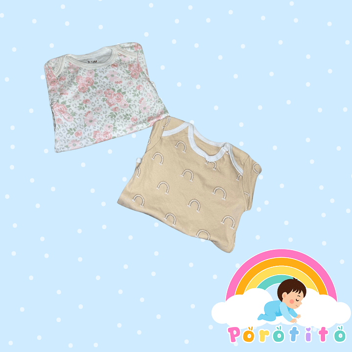 Set 2 bodies Niña 100 % algodón Beige Talla 9-12 meses 2