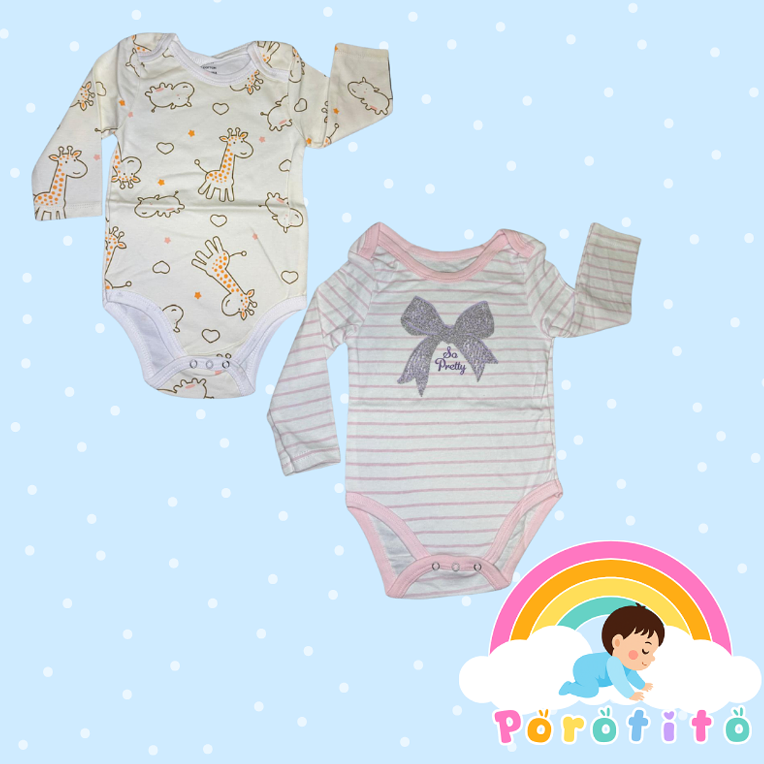 Set 2 bodies Niña 100 % algodón Jirafa Talla 9-12 meses 1
