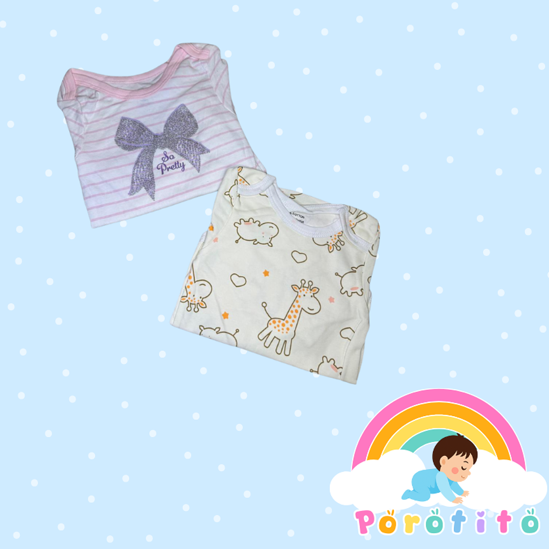 Set 2 bodies Niña 100 % algodón Jirafa Talla 9-12 meses 2