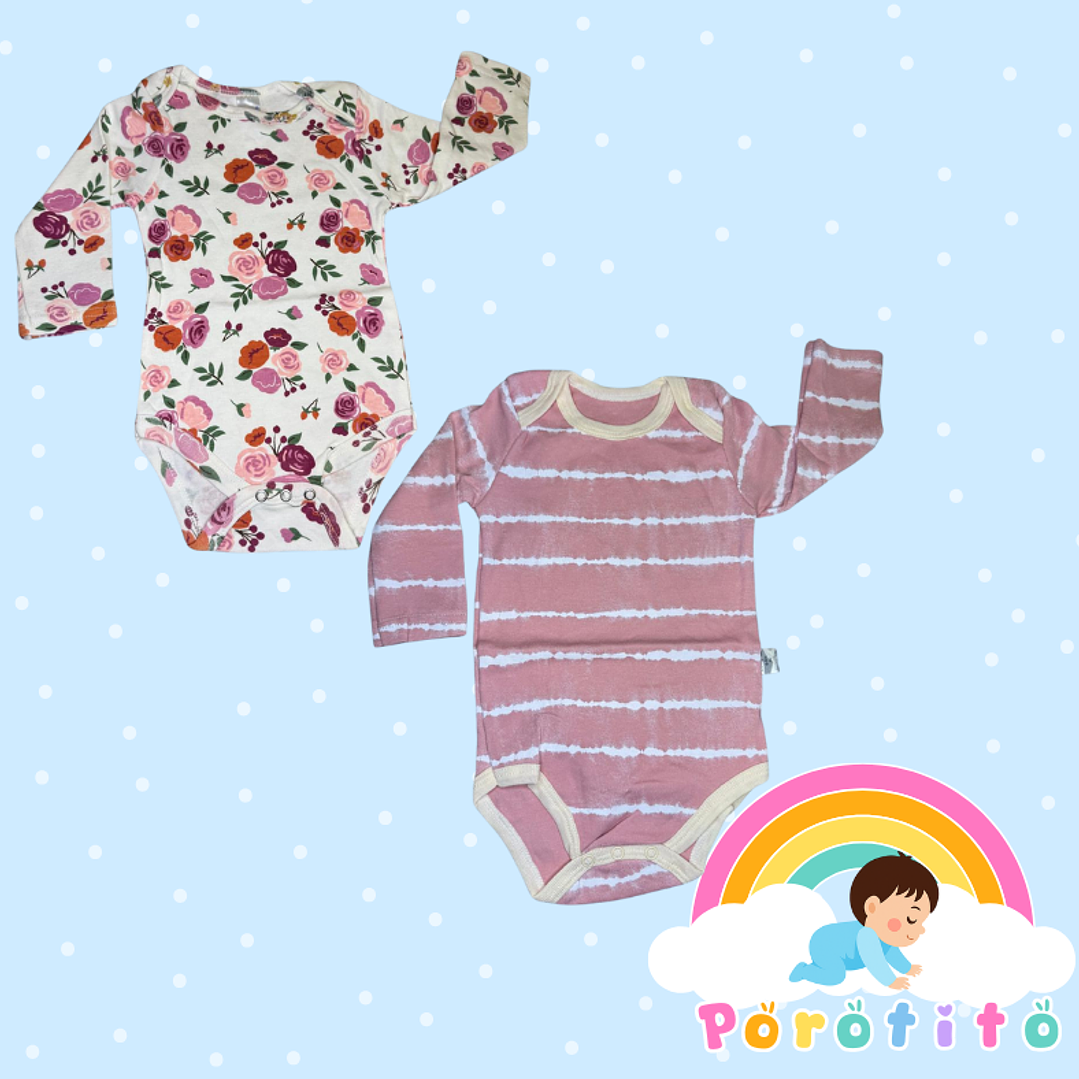 Set 2 bodies Niña 100 % algodón Flores Talla 6-9 meses 1