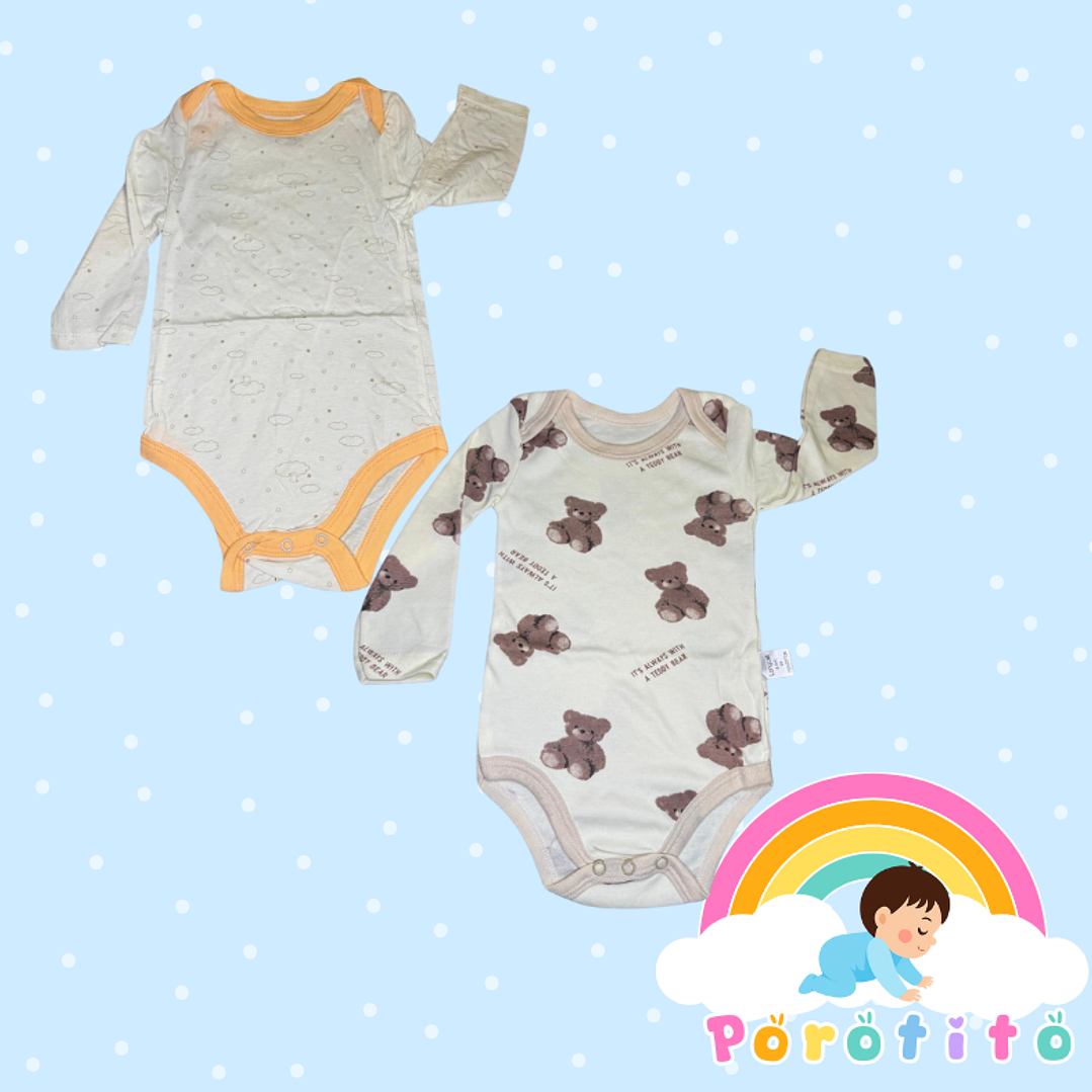 Set 2 bodies Niña 100 % algodón Osita  Talla 6-9 meses 1