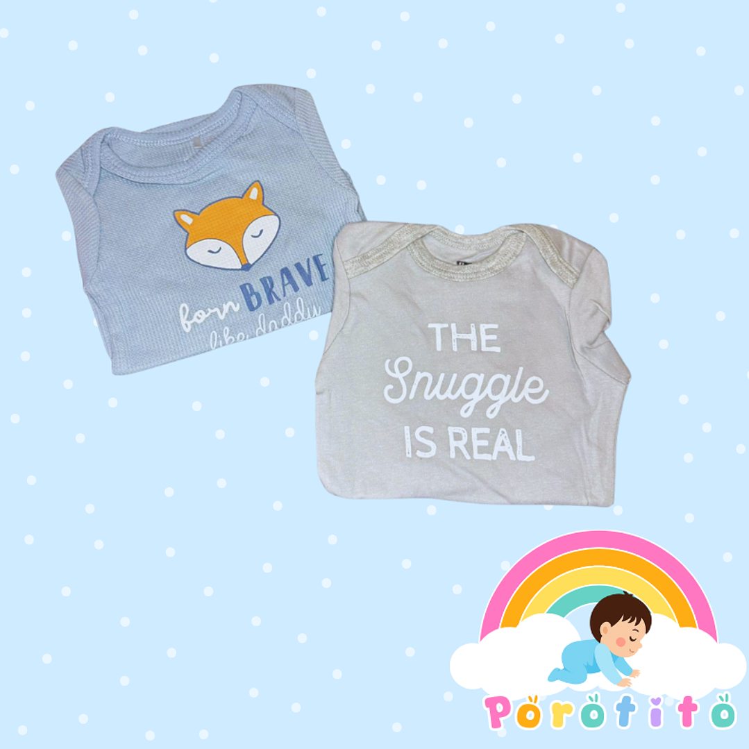 Set 2 bodies Niño 100 % algodón Celeste - gris Talla 3-6 meses 2