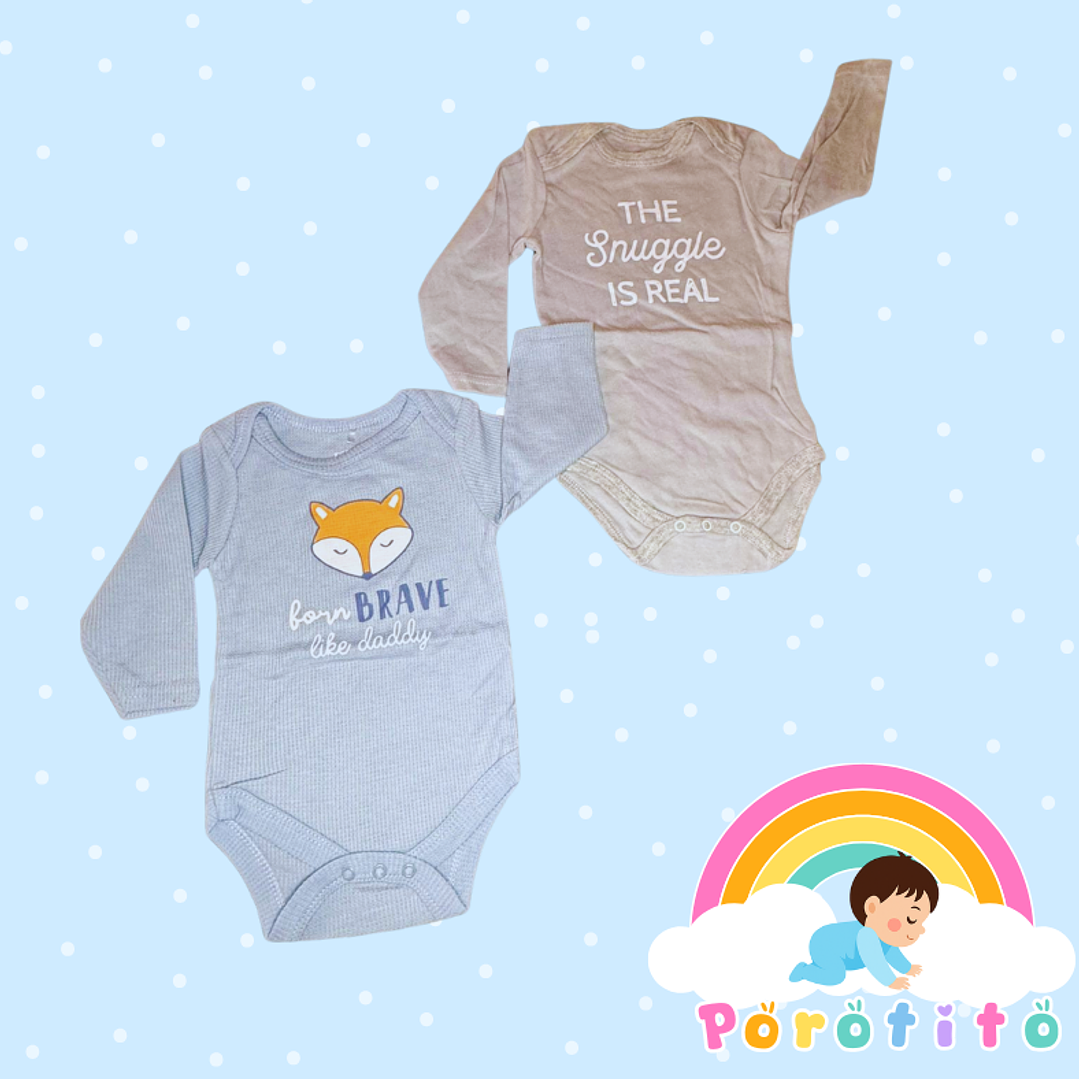 Set 2 bodies Niño 100 % algodón Celeste - gris Talla 3-6 meses 1