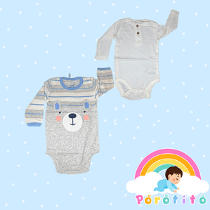 Set 2 bodies Niño 100 % algodón Osito Gris Talla 3-6 meses