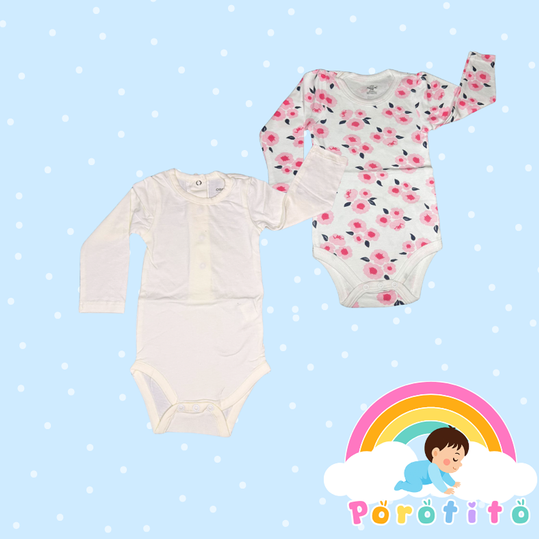 Set 2 bodies Niña 100 % algodón Flores Talla 3-6 meses 1