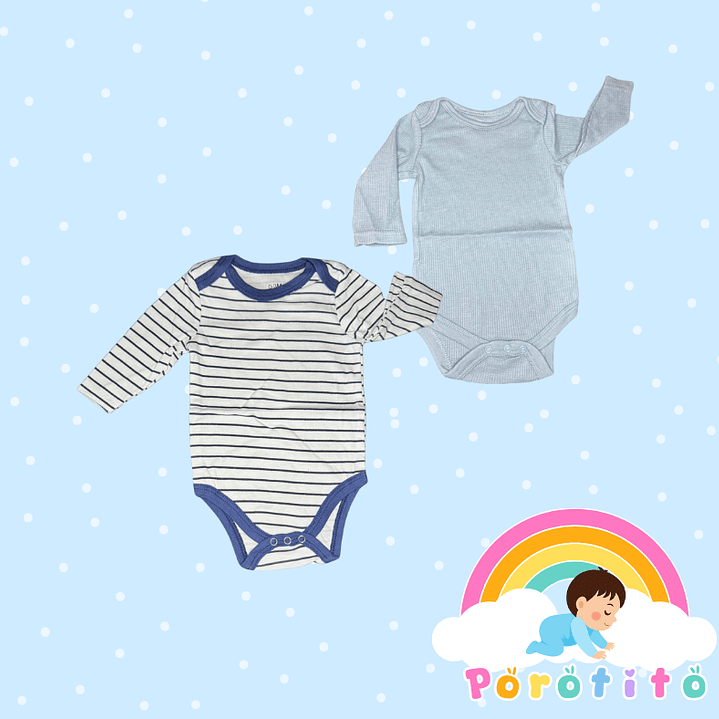 Set 2 bodies Niño 100 % algodón Rayas  Talla 0-3 meses 1