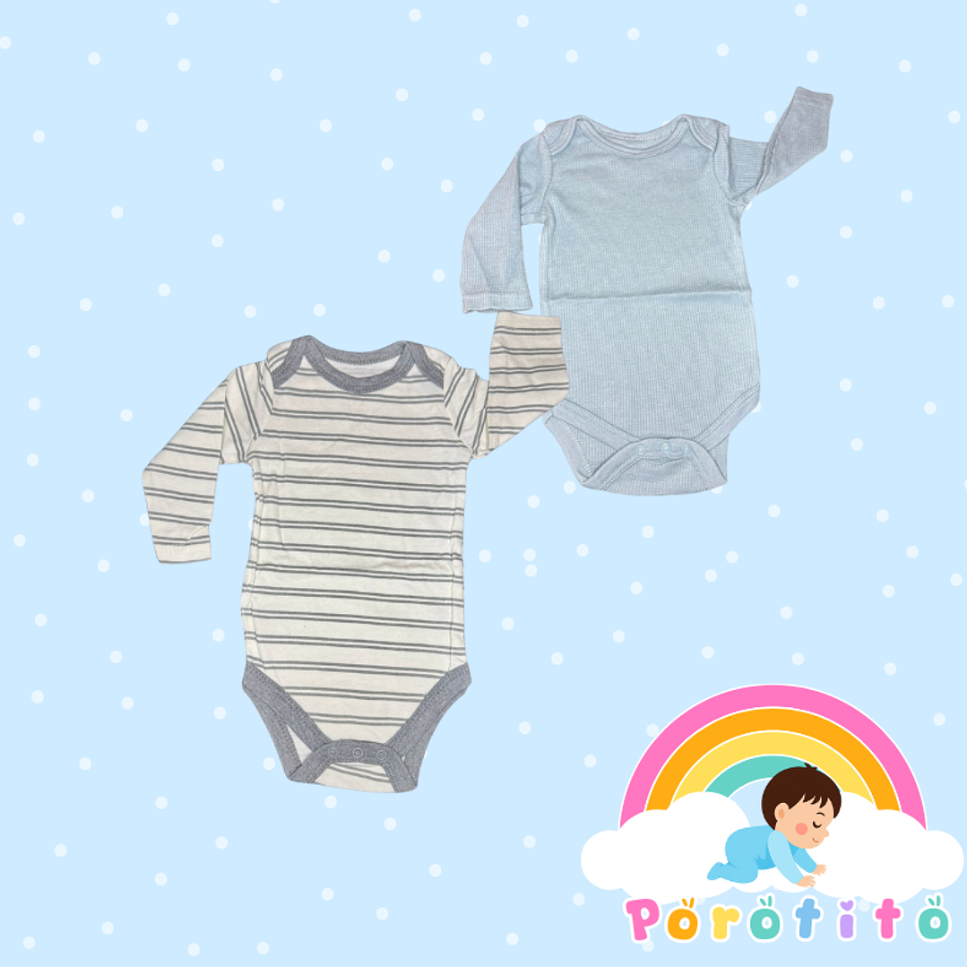 Set 2 bodies Niño 100 % algodón Rayas Gris Talla 0-3 meses 1