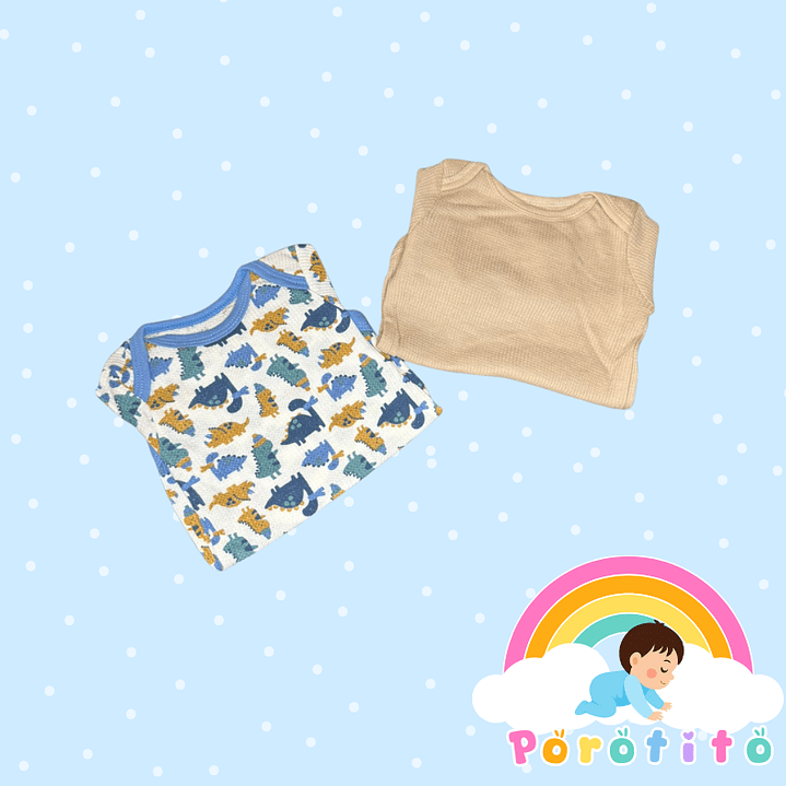 Set 2 bodies Niño 100 % algodón Dino beige Talla 0-3 meses 2