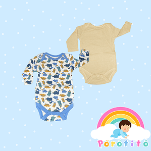 Set 2 bodies Niño 100 % algodón Dino beige Talla 0-3 meses