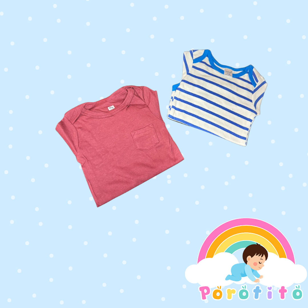 Set 2 bodies Niño 100 % algodón Rayas Burdeo  Talla 0-3 meses 2