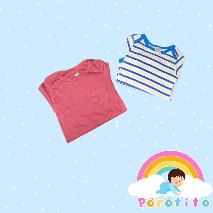 Set 2 bodies Niño 100 % algodón Rayas Burdeo  Talla 0-3 meses 2