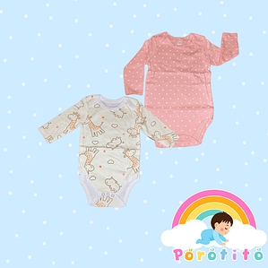 Set 2 bodies Niña 100 % algodón Jirafa  Talla 0-3 meses 