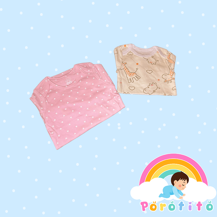 Set 2 bodies Niña 100 % algodón Jirafa  Talla 0-3 meses  2