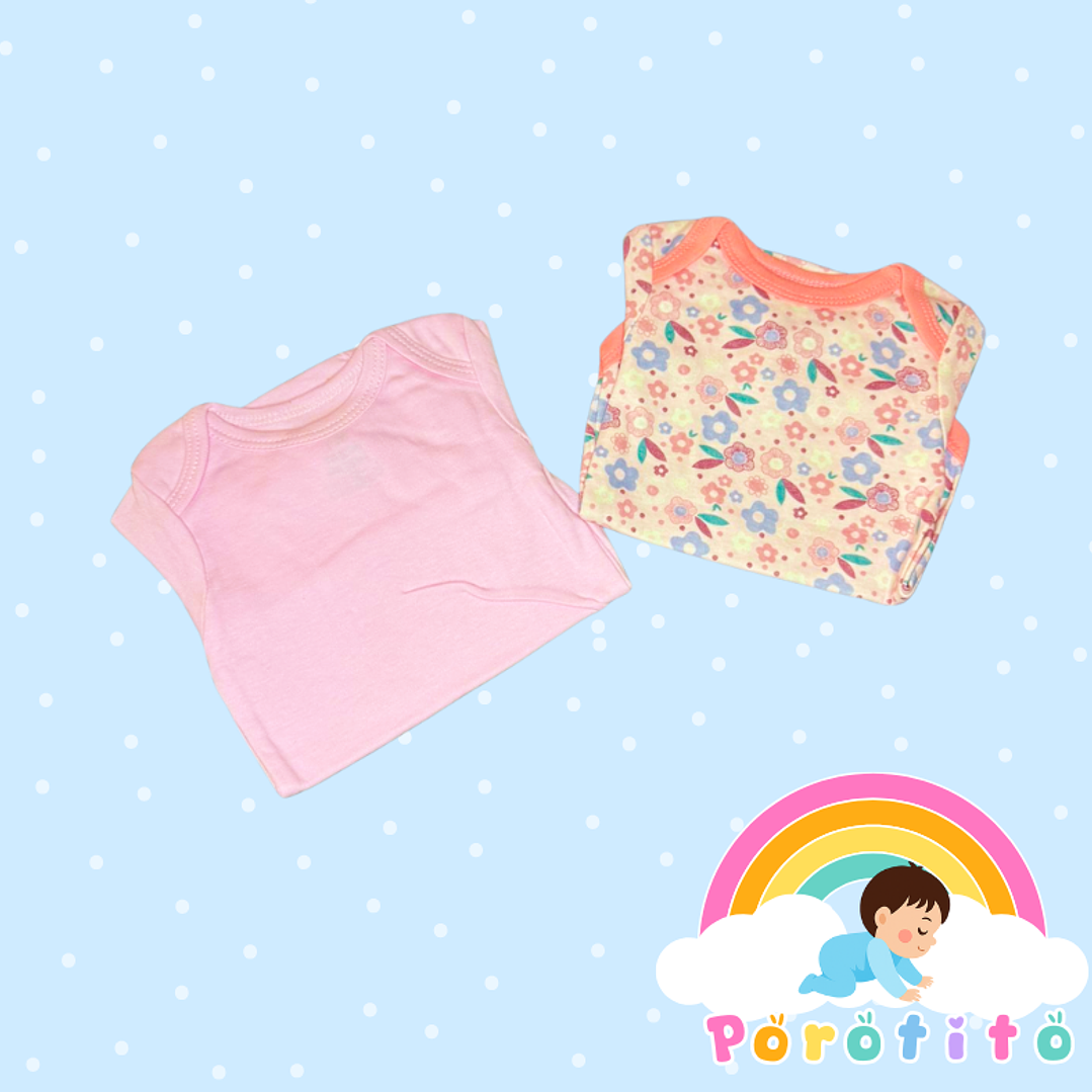 Set 2 bodies Niña 100 % algodón Flores rosadas  Talla 0-3 meses 2