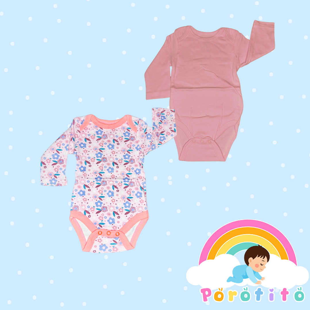 Set 2 bodies Niña 100 % algodón Flores rosadas  Talla 0-3 meses 1