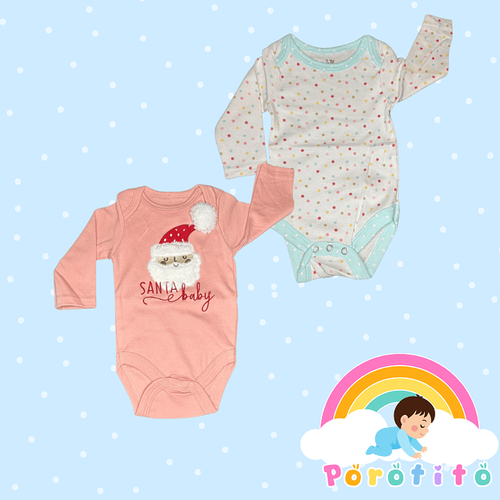 Set 2 bodies Niña 100 % algodón Santa Rosado Talla 0-3 meses 1