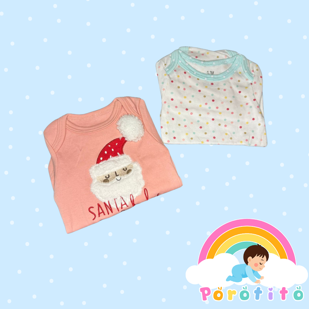 Set 2 bodies Niña 100 % algodón Santa Rosado Talla 0-3 meses 2