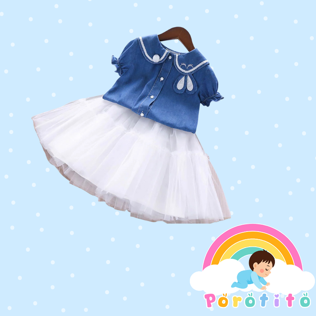 Conjuntos de blusa con manga  y falda tutu blanco 1