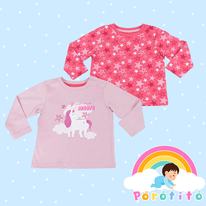 Bipack Polera Unicornio rosado  100% algodón