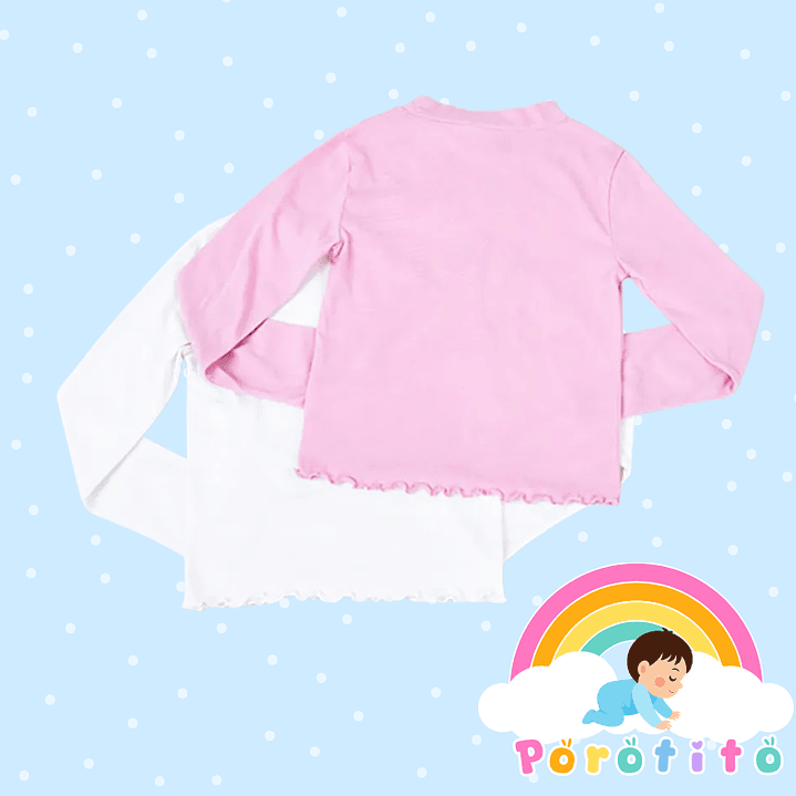 Bipack Polera Kids Blanca y Rosada 100% algodón 3