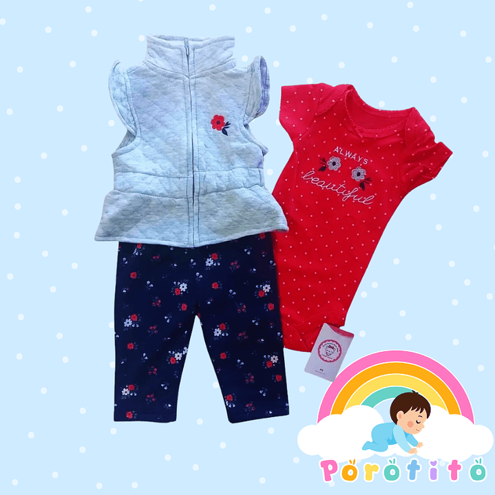 Conjunto 3 piezas  polerón+body+calza 100% algodón 2