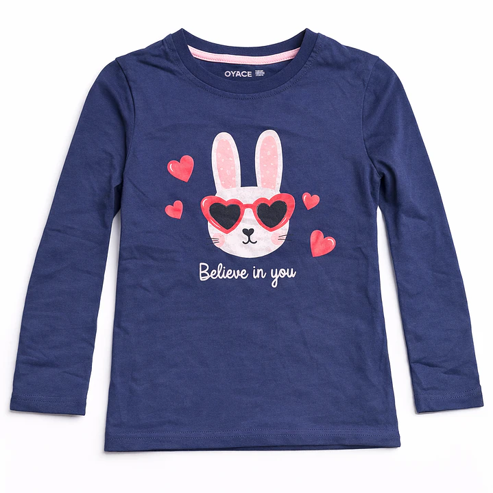 Polera Conejita Azul 100 % algodón Manga larga 1