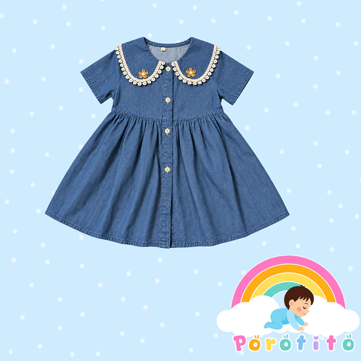 Vestido mezclilla con mangas y broderie 1
