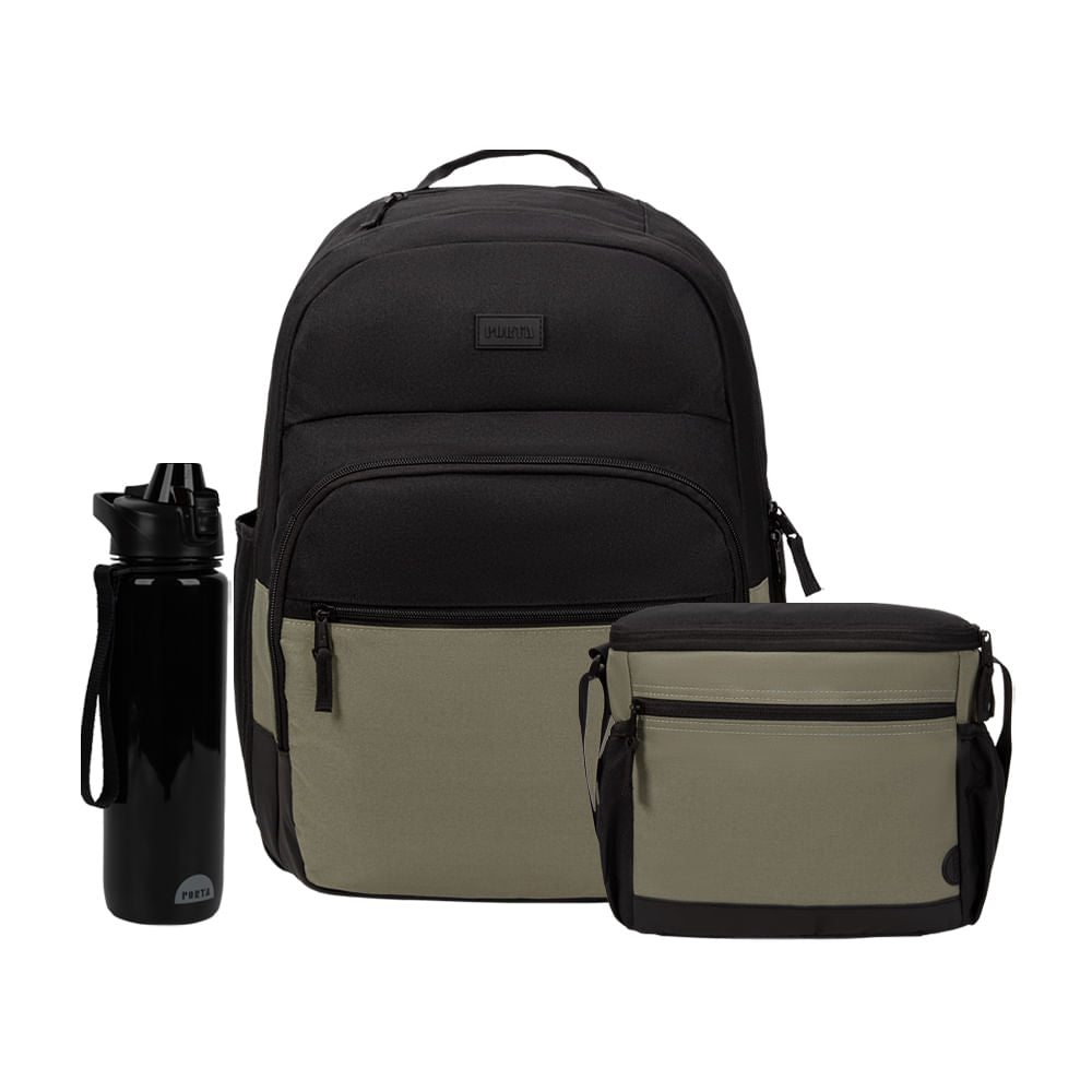 MOCHILA NOEL NEGRO/VERDE + LONCHERA NOEL NEGRO/VERDE + TOMATODO HYDRO NEGRO 1