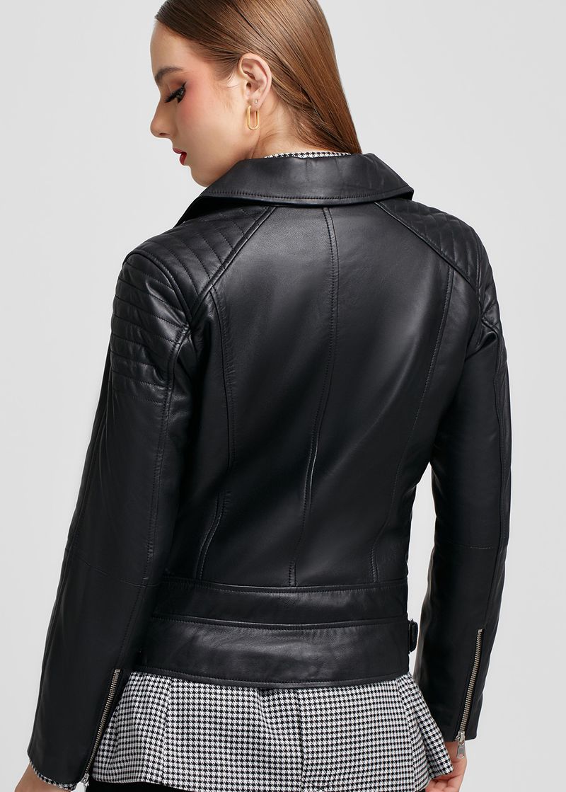 CASACA ESTILO BIKER EN CUERO COLOR ENTERO Style 3