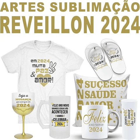 Pack Artes Sublimação Ano Novo 2024 - PNG