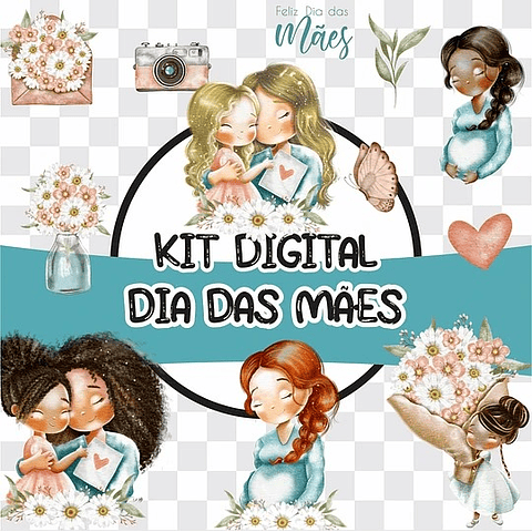 Kit Digital Mãe é Amor em Aquarela - PNG