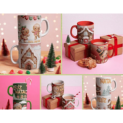 5 Artes para Caneca Gingerbread Natal Arquivo Editável