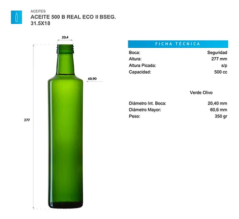 12 Botella Vidrio 500cc Para Aceite + Tapa Plástica