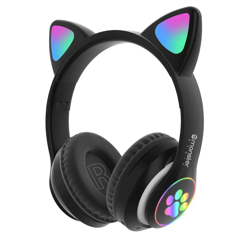 Audifono Wireless Monster Kids Cat Negro Luz Led 1