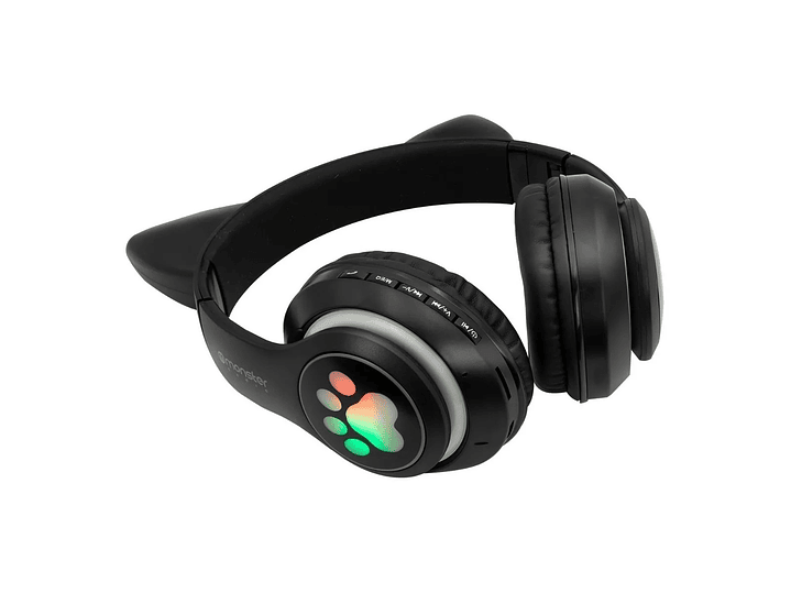 Audifono Wireless Monster Kids Cat Negro Luz Led 2