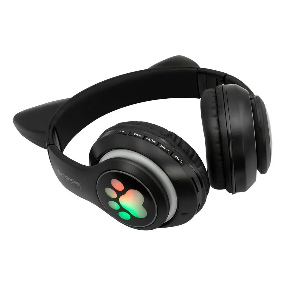 Audifono Wireless Monster Kids Cat Negro Luz Led 2