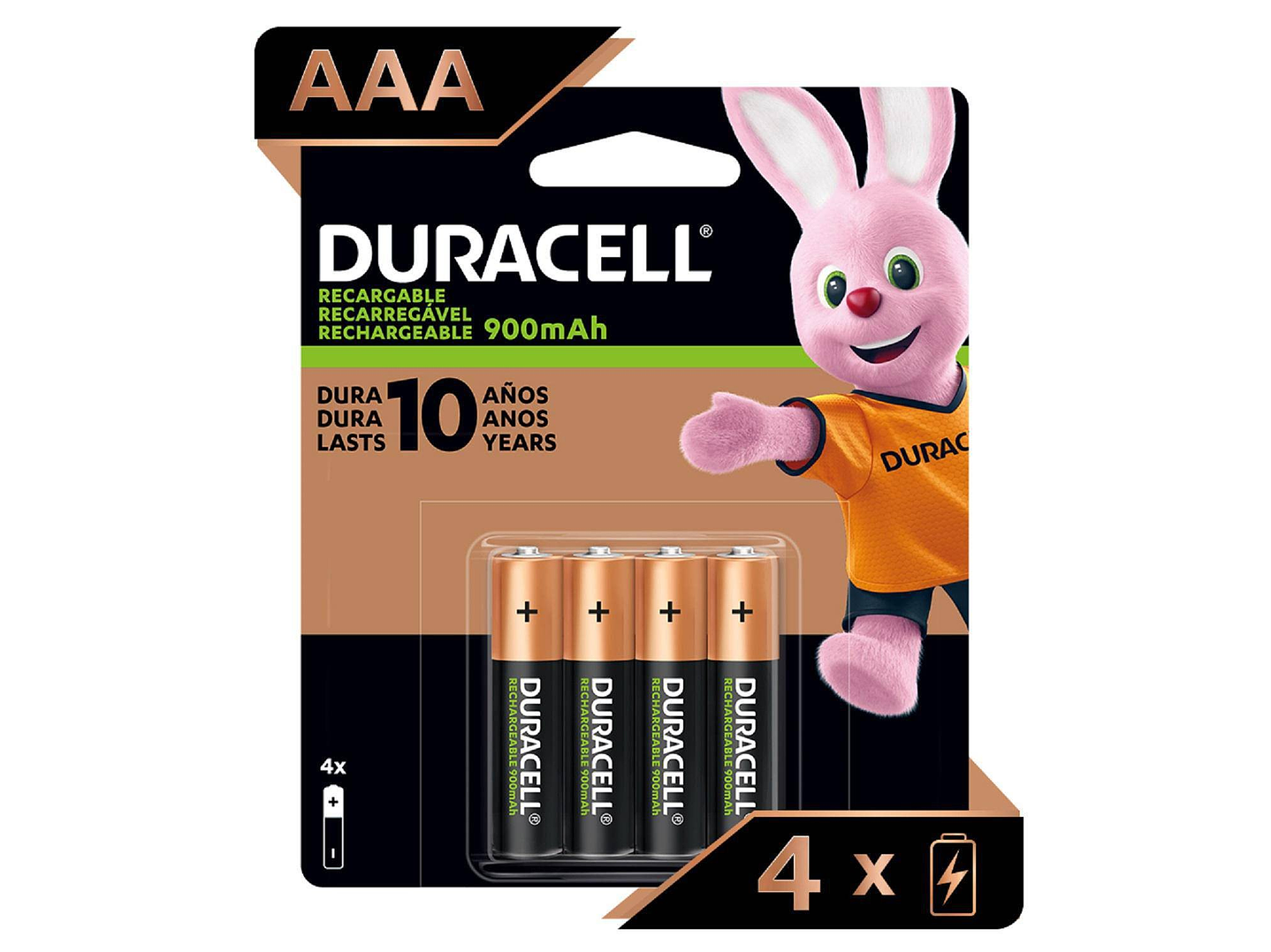Pack 4 Pilas AAA Recargables Duracell 900mAh 1